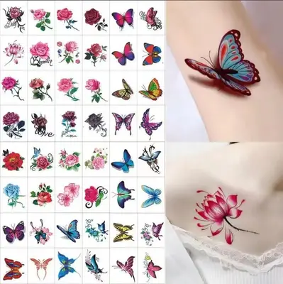 66 Sheets Flowers Temporary Tattoos Stickerss, Roses, Butterflies and Multi-Colored Mixed Style Body Art Temporary Tattoo for...