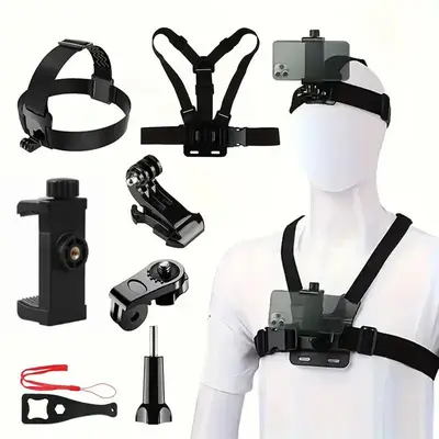Action Camera Accessory Kit with Adjustable Chest Harness & Mounts, Universal Sports Camera Support Mount for Outdoor Cy...