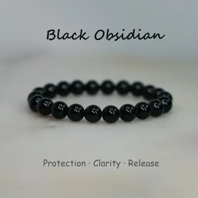 Black Obsidian Bracelet Natural Crystal Bead Fashion & Elegant Jewelry Protection Energy Cleansing Healing Stone for Men Wome...