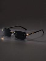 Unisex Simple Style Rimless Thin High Quality Sunglasses, Tinted Lens Glasses, Casual Trendy Vintage Modern Trendy Sunglasses...