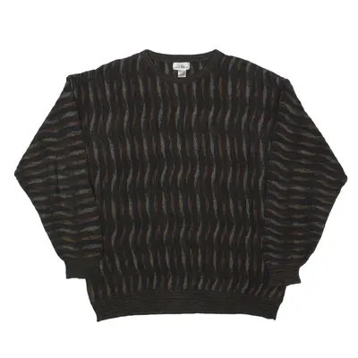LOUIS ROTH Patterned Jumper Black 90s Tight Knit Mens 2XL
