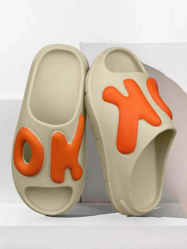 Summer 2024 Men's Hollow Out Letter Platform House Slippers, Soft Comfortable Wear Resistance Home Slippers, Slide Slippers f...