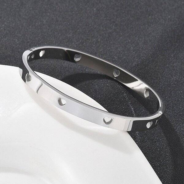 Hollow Heart 304 Stainless Steel Bangles for Women