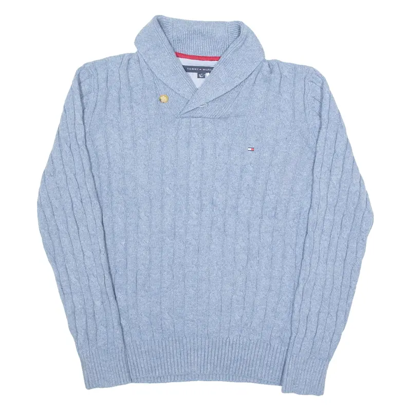 TOMMY HILFIGER Mens Jumper Blue Roll Neck Cable Knit L