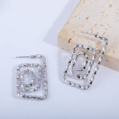 Spiral Rectangle Brass Stud Earrings