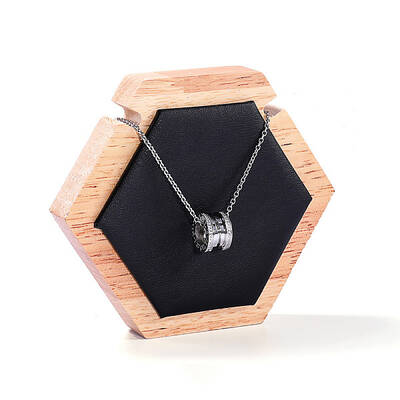 Hexagon Wood Covered with PU Leather One Necklace Display Stands