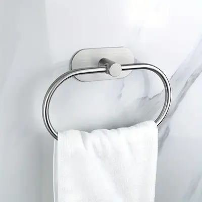 Self-adhesive Towel Holder, 1 Count Bathroom Towel Ring, Stainless Steel Towel Hanger