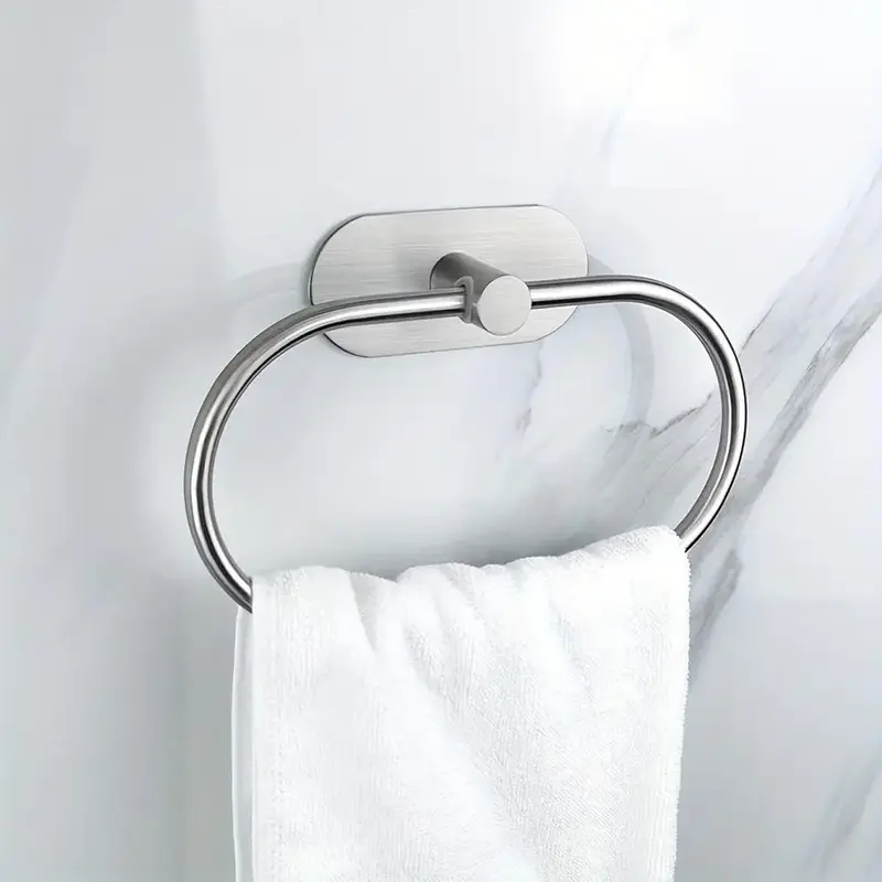 Self-adhesive Towel Holder, 1 Count Bathroom Towel Ring, Stainless Steel Towel Hanger