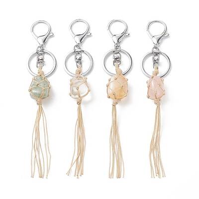 Natural Mixed Gemstone Tassel Keychain
