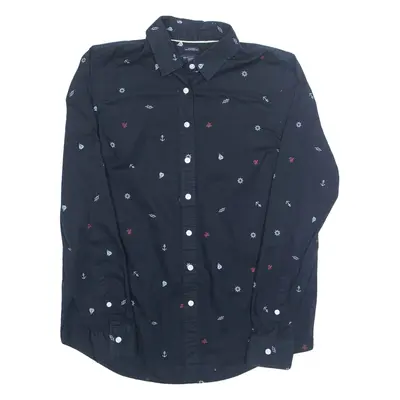 TOMMY HILFIGER Anchor Womens Shirt Blue Crazy Pattern Long Sleeve XS