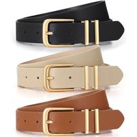 3 Pack Women Leather Belt for Jeans Dresses Pants Fashion Ladies Waist Belts with Gold Silver Buckle