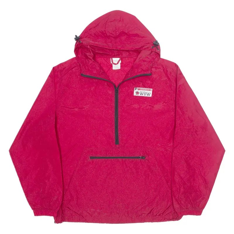 DISNEY Walt Disney World 1/2 Zip Up Pullover Anorak Jacket Red Nylon Mens L