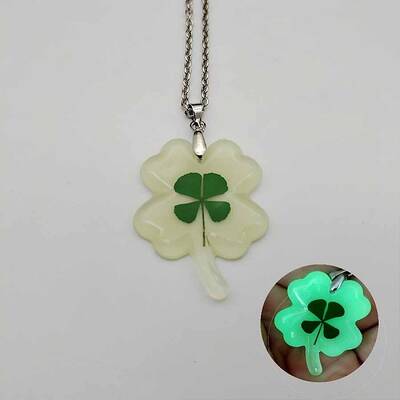 Glow in the Dark Resin Clover Pendant Necklace