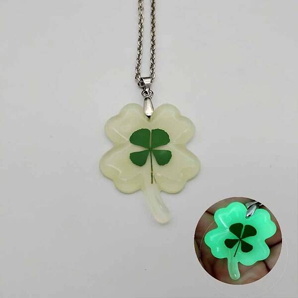 Glow in the Dark Resin Clover Pendant Necklace