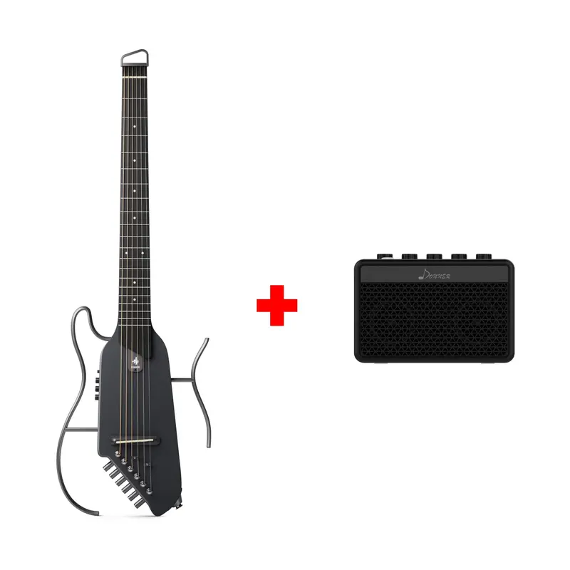 Donner HUSH™ I Acoustic-Electric Travel Guitar - Maple Black / Guitar+5W Amplifier