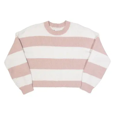 HOLLISTER Womens Patterned Jumper Pink Striped Tight Knit S