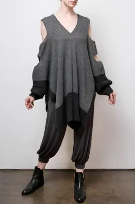 pamela alpaca slash tunic - grey w/charcoal border | Size: one size