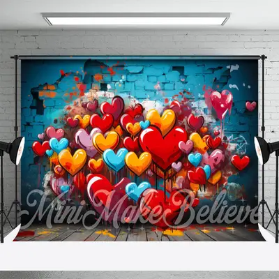 Graffiti Heart Broken Brick Valentines Day Backdrop - Aperturee