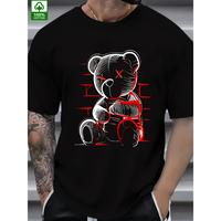Men's Fashion Summer Cotton T-Shirt with Devil Bear Graphic Print - Relaxed Crew Neck, Short Sleeves, 100% Cotton, Machine Wa...