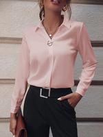 Women's Faux Pearls & Metal Decor Long Sleeve Blouse, Fall Clothes for Women, Casual Solid Collar Top for Daily Wear, Ladies ...
