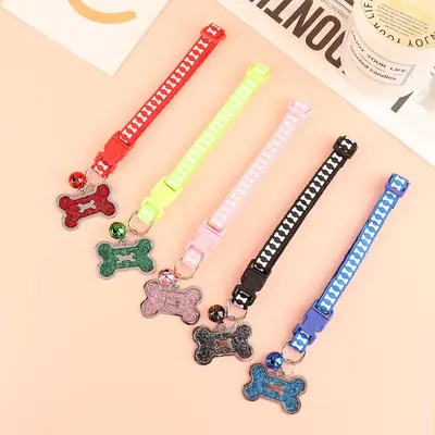 Adjustable Pet Collar with Bell, Cute Bone Design Pet Collar with Safety Buckle, Pet Accessories for Small Medium Large Dogs ...