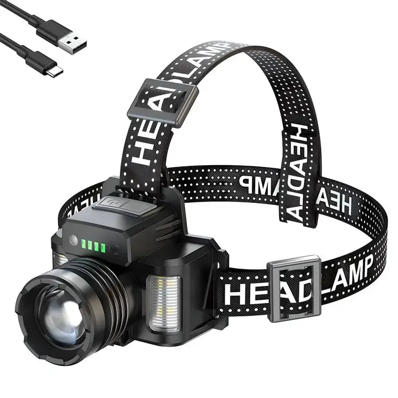 LED Headlamp, Rechargeable Waterproof Headlamp with Wide Angle Side Light, Gesture Sensing Headlamp for Outdoor Camping