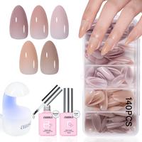 Aillsa Pre-colored Almond Nail Tips Set Including 5 Natural Colors Press-on Nail set 140Pcs in 14 Sizes, UV Light, 2in1 Base&...