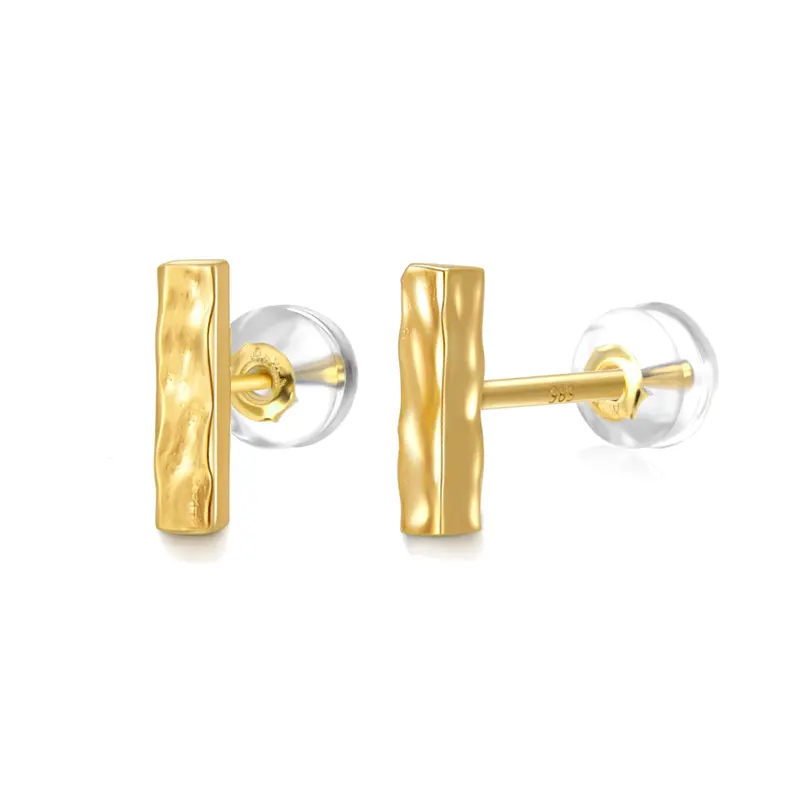 14K Gold Bar Stud Earrings