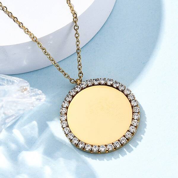 304 Stainless Steel Micro Pave Cubic Zirconia Pendant Necklaces for Women