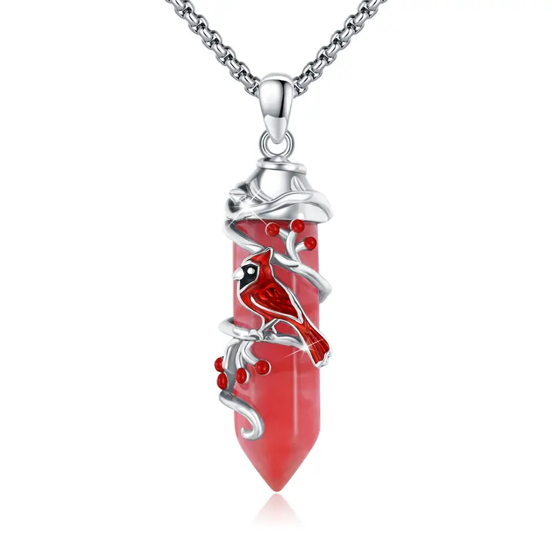 Sterling Silver Cardinal Crystal Pendant Necklace