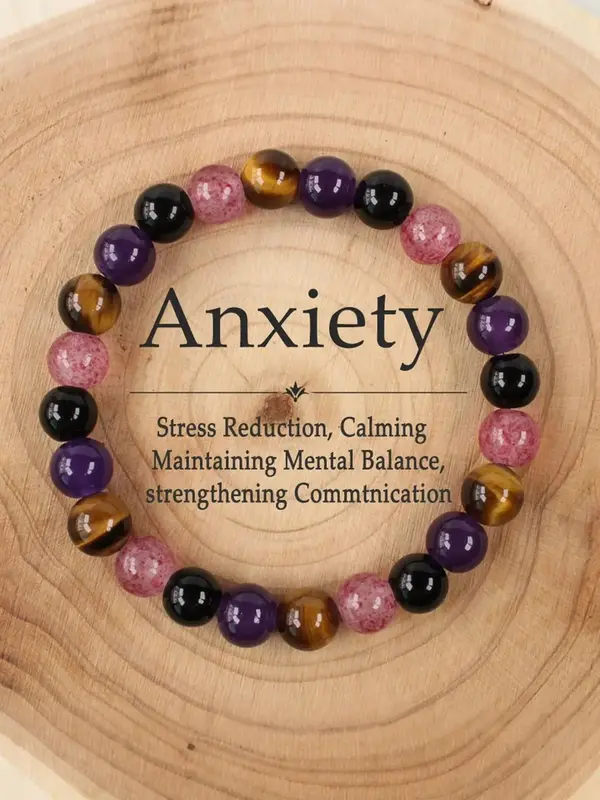 Tiger Eye & Strawberry Quartz Beaded Bracelet, Unisex Crystal Jewelry, Fashion Accessories for Women & Men, Spiritual Gift fo...