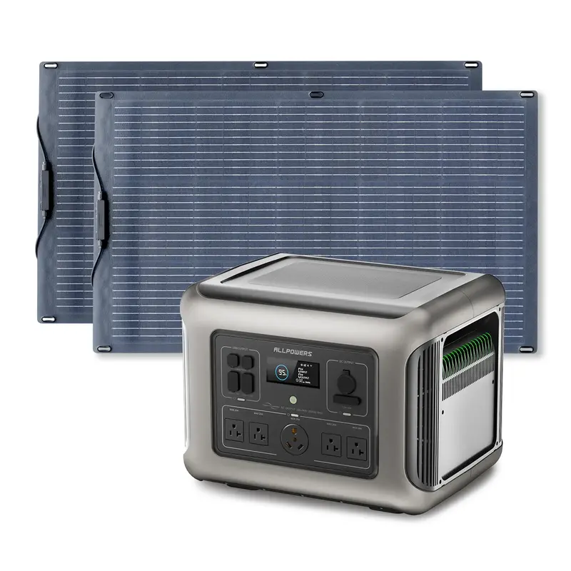 ALLPOWERS 2500W Solar Generator (R2500 + SF100 100W Flexible Solar Panel) R2500 + 2PCS SF100 100W Solar Panel