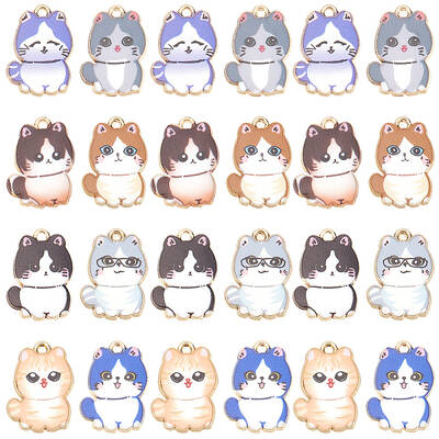 32Pcs 8 Styles Printed Enamel Alloy Pendants