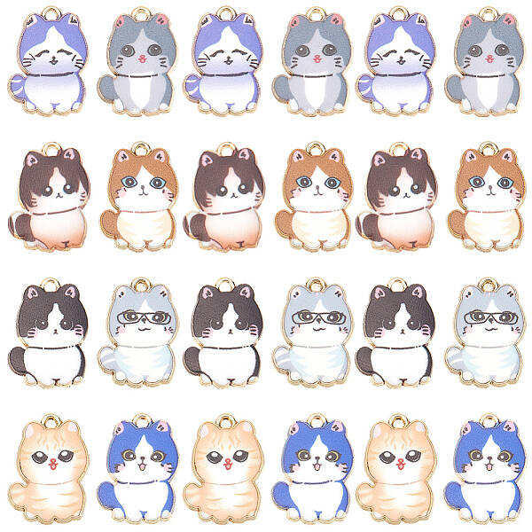 32Pcs 8 Styles Printed Enamel Alloy Pendants