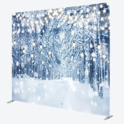 Aperturee White Snowfield Forest Lights Christmas Backdrop - Aperturee