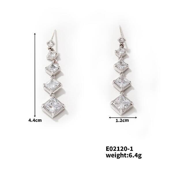 Geometric Cube Stud Earrings with Full Rhinestone Design