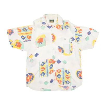 ENZO Shirt White Geometric Short Sleeve Mens M