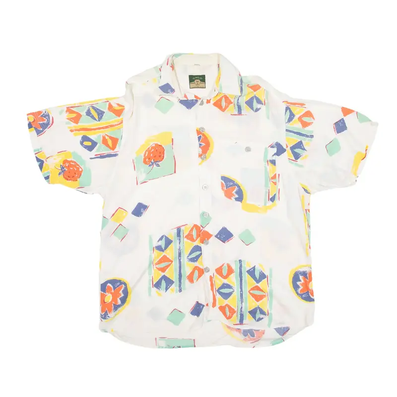 ENZO Shirt White Geometric Short Sleeve Mens M