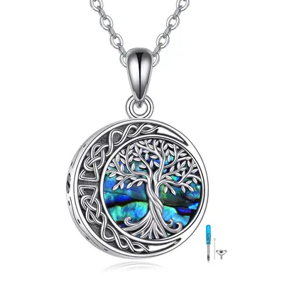 Sterling Silver Abalone Shellfish Tree Of Life & Celtic Knot Urn Necklace for Ashes