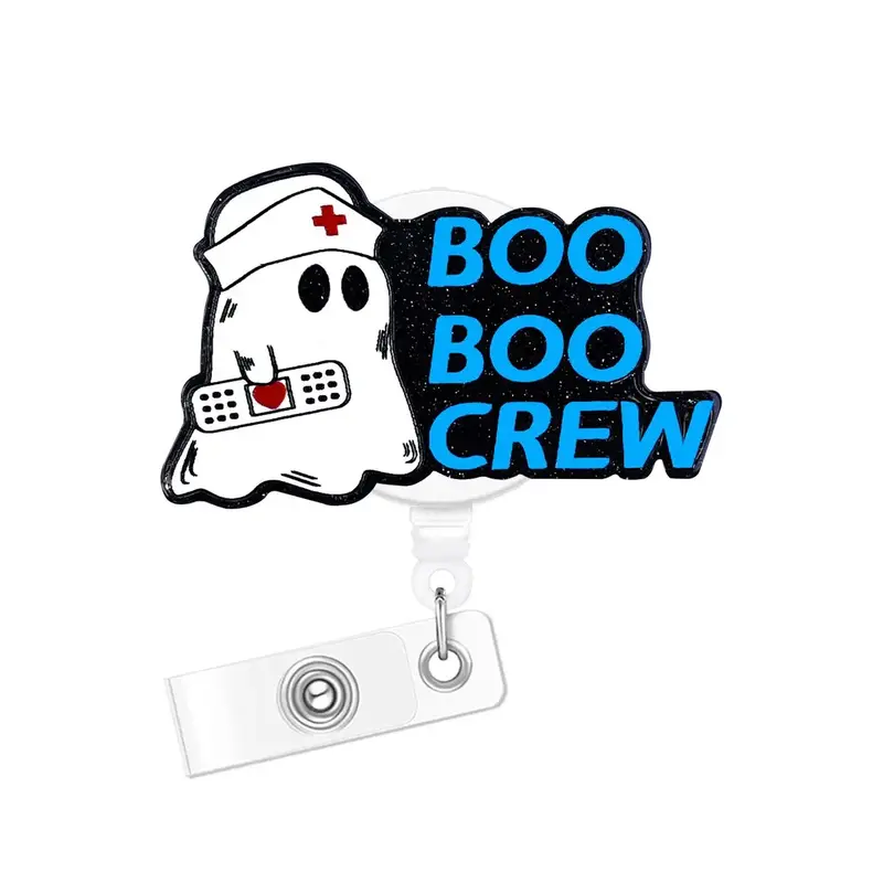 Cartoon Ghost Design Badge Holder, 1 Count Portable Glitter Retractable Badge Reel, Pocket Belt Clip for Nurse Doctor Student...