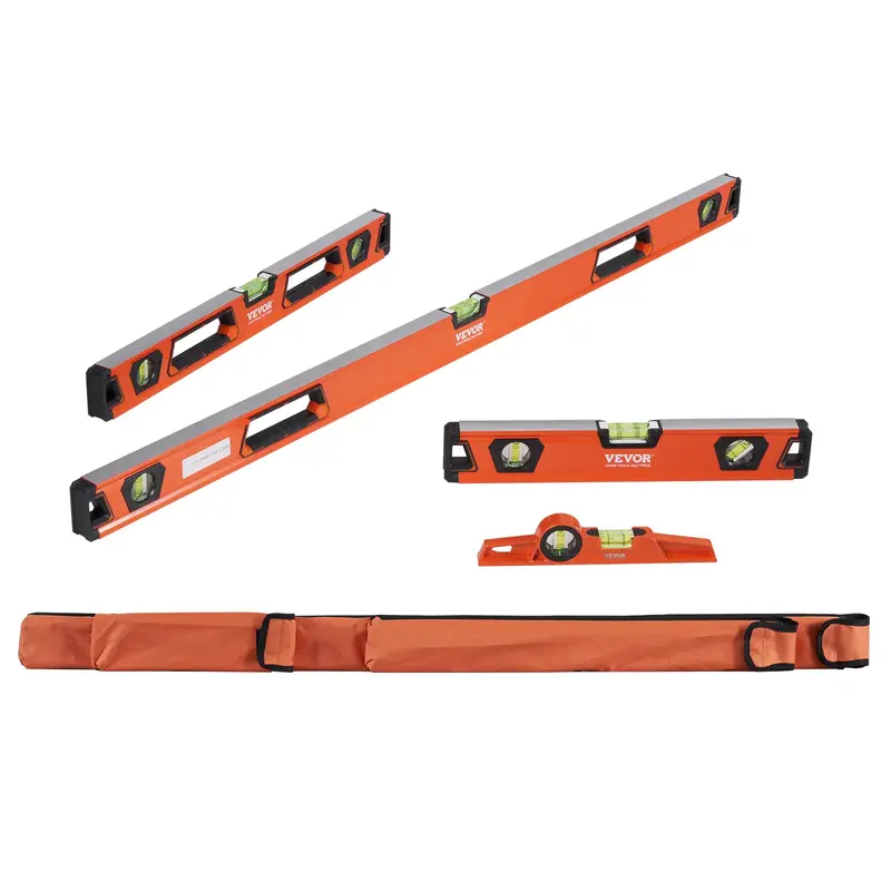 VEVOR Magnetic Torpedo Level, 48/24/16/10 in Mechanical Level Set, Bubble Vials Ruler for 45/90/180 Degree, Aluminum Alloy Le...