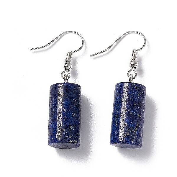 Natural Sodalite Cylindrical Dangle Earrings