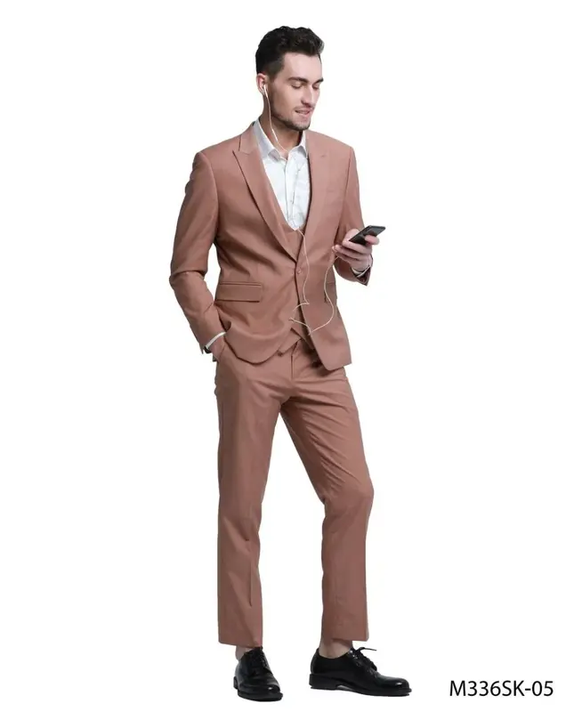 Jacket  Tazio Men's 3 Piece Skinny Fit Suit with Double Breasted Vest & Jacket