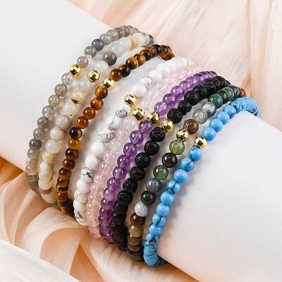 Natural/Synthetic Gemstone Stretch Bracelets Sets