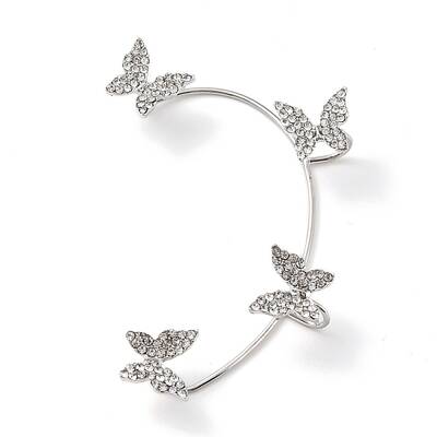 Butterfly Crystal Rhinestone Cuff Earrings for Girl Women Gift