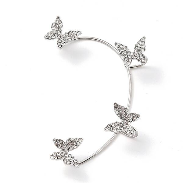 Butterfly Crystal Rhinestone Cuff Earrings for Girl Women Gift
