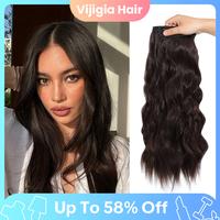 Vijigia Hair Extensions 24inch Synthetic Long Wave Curly Clip in Hair Extensions for Women 4 PCS Natural & Soft & Full Hair E...