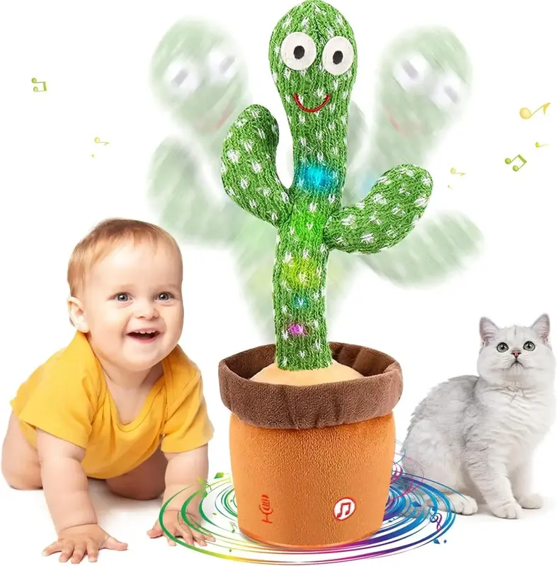 Dancing Talking Cactus Toy for Babies 6-12 Months, Singing & Repeating Mimic Toy with Lights & Music, Interactive LED Plush C...