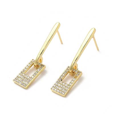Rack Plating Brass Rectangle Dangle Stud Earrings with Cubic Zirconia