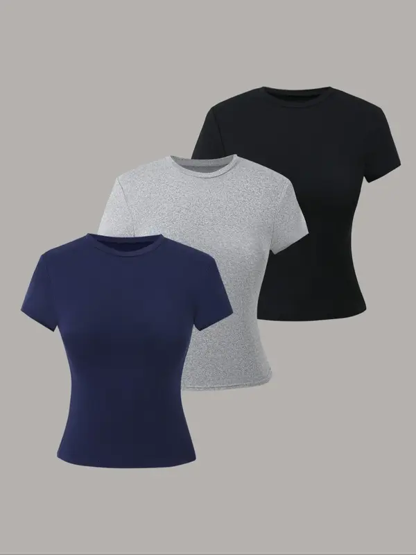 Girl's Solid Color Round Neck Tee, Casual Short Sleeve Crew Neck T-Shirt for Daily Wear, Kids Clothes for Summer